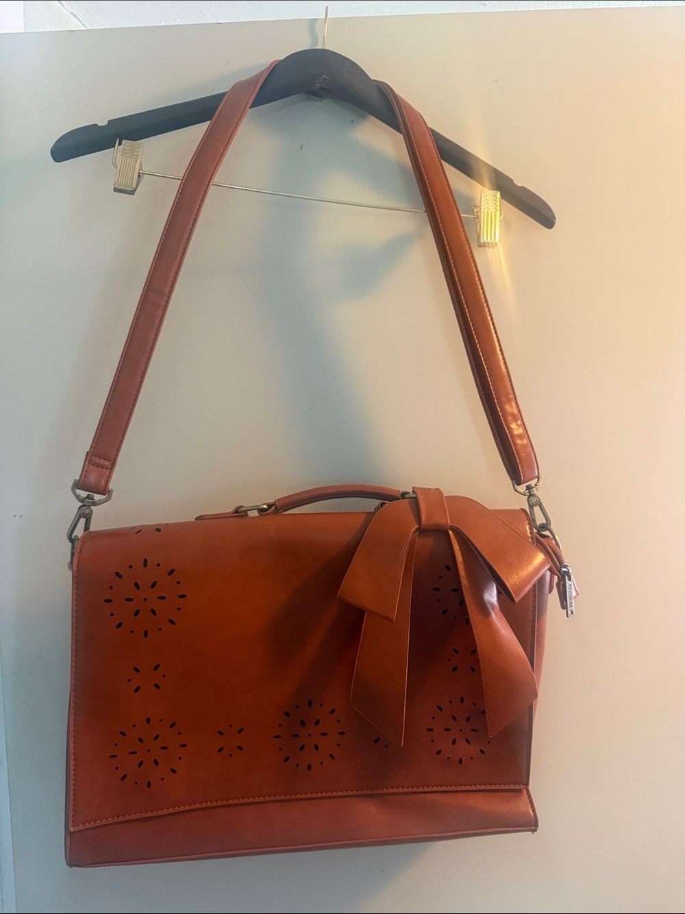 Women's Laptop Bag - Brown Leather Tote with Bow